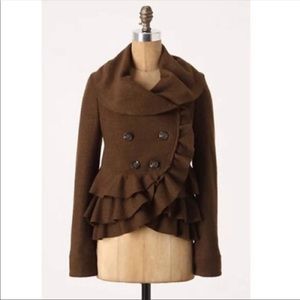 Anthropologie Elevenses Ruffled femme wool coat